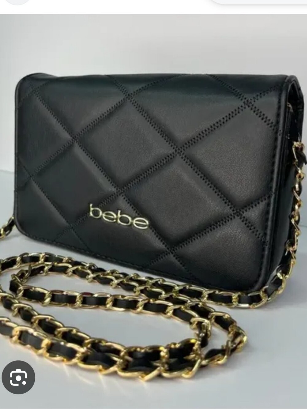 bebe Black Quilted Crossbody Bag with Gold Chain Strap Small